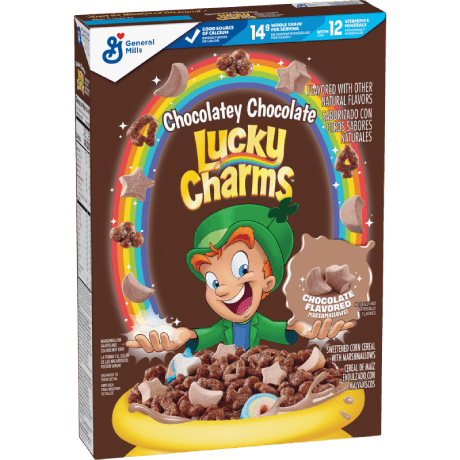 Lucky Charms Chocolatey Chocolate Cereal, front of package